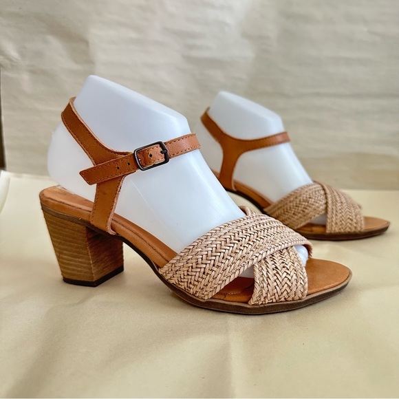 Mariella Boho Sandal Women 8M Ankle Strap Block Heel Leather Woven Italy Comfort - Picture 9 of 10